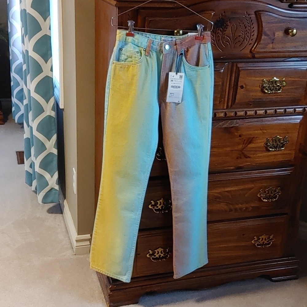 🌸Host Pick🌸Nwt Women's Zara Mid Rise Straight Leg Multi Colour Jeans